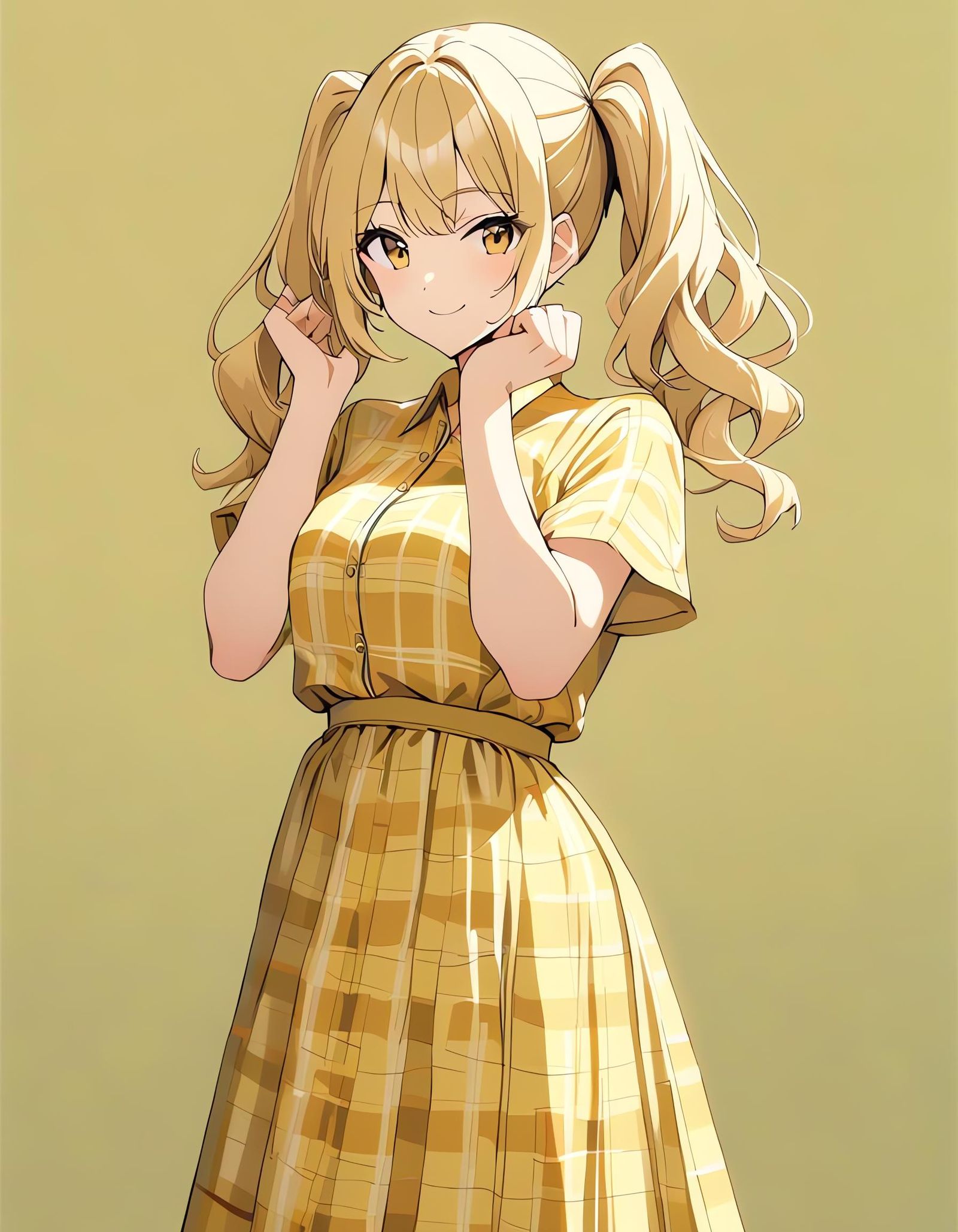 Blonde Girl in Yellow Plaid Dress: Cel-Shaded Style