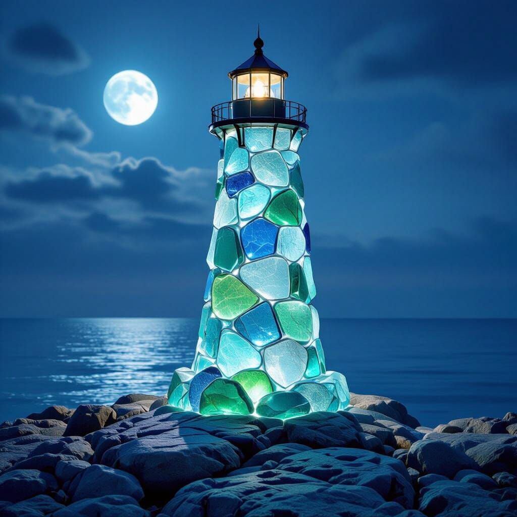 Sea Glass Lighthouse Casting Ethereal Glow