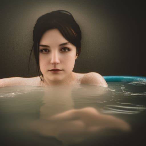 Anime Girl in Hot Tub: Dreamlike Sepia Portrait