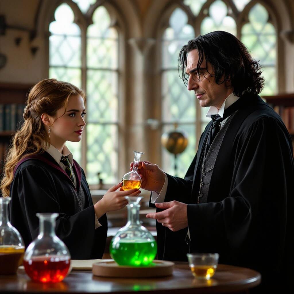 Snape and Hermione in Poison Class, Holding Elixir