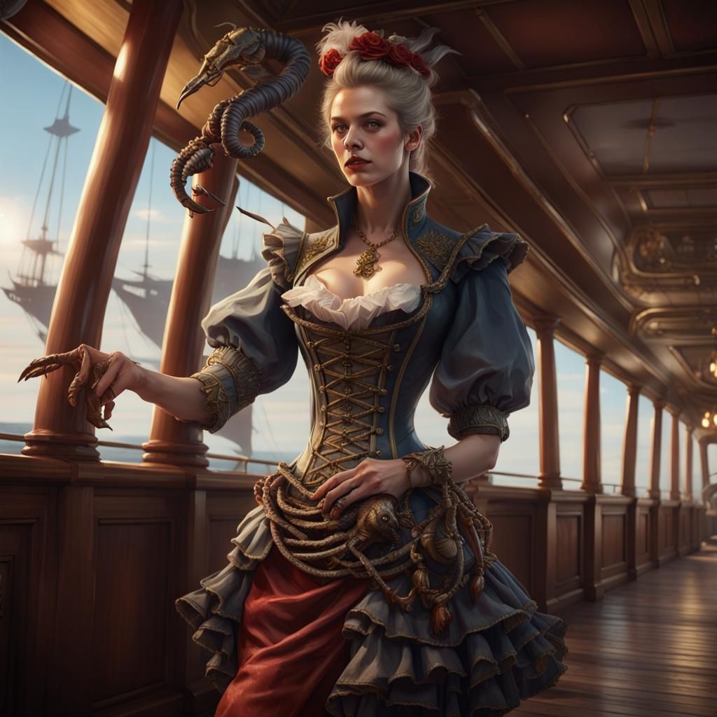 Scorpion Aristocrat on Airship: Dark Fantasy Art