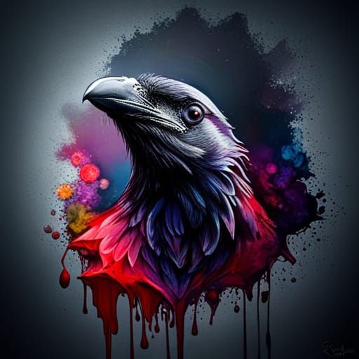 Hyperrealistic Raven Portrait in Street Art Style