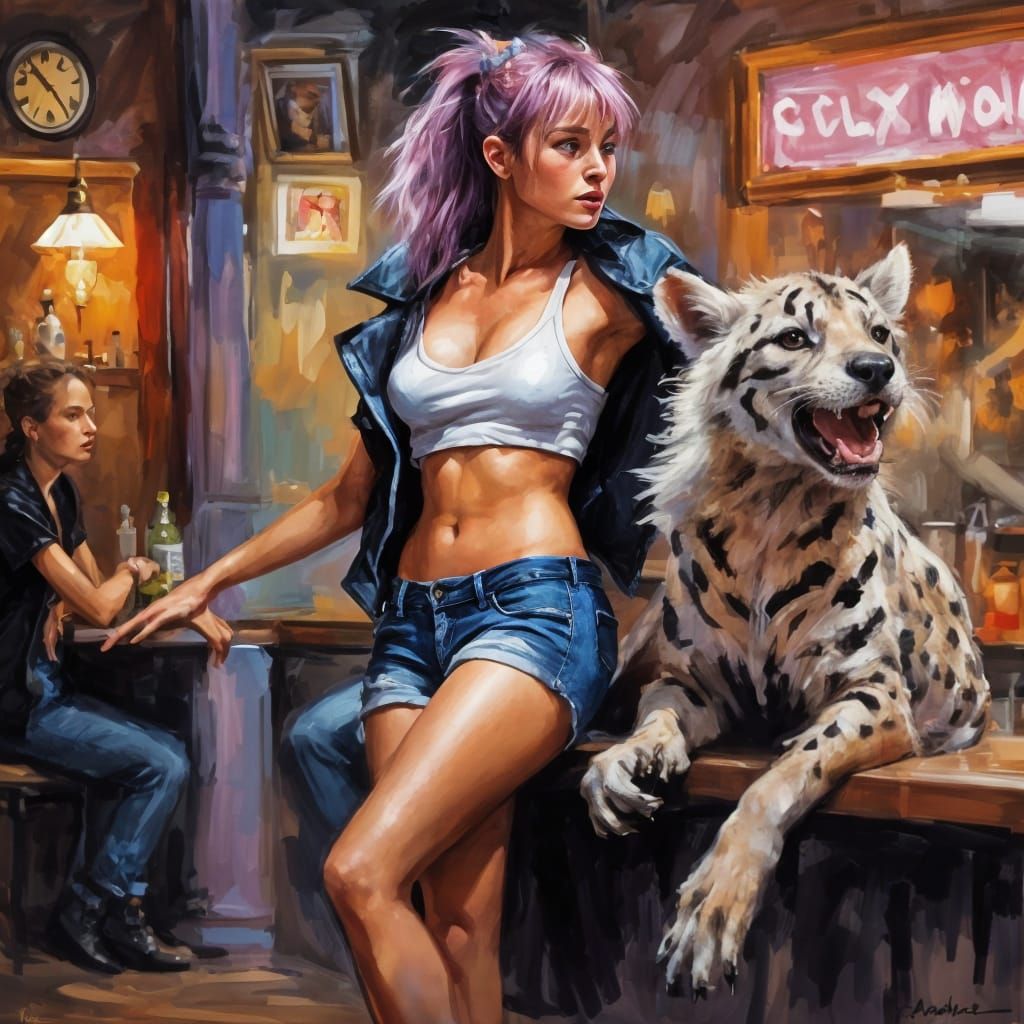 Hyperreal Dive-Bar Scene in Neon Lights