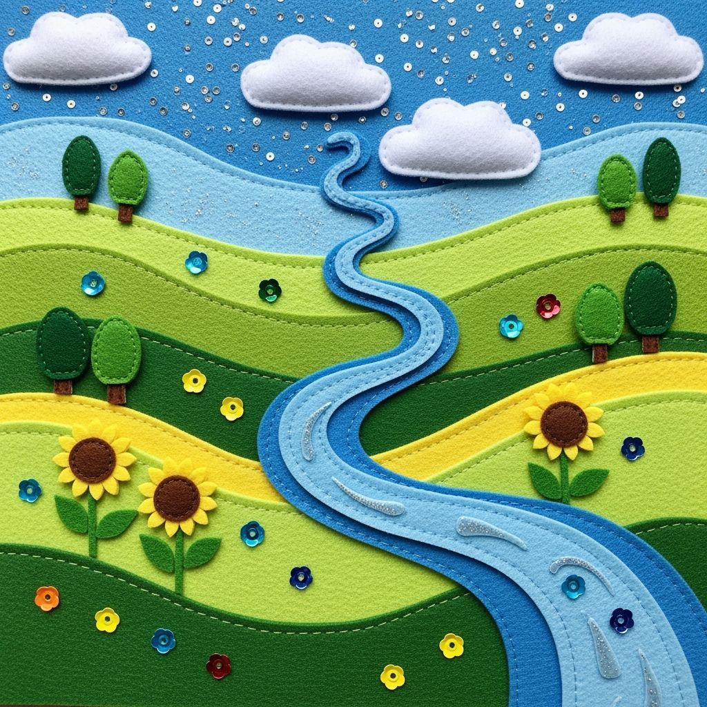 Vibrant Felt Illustration of Summer Valley Scene