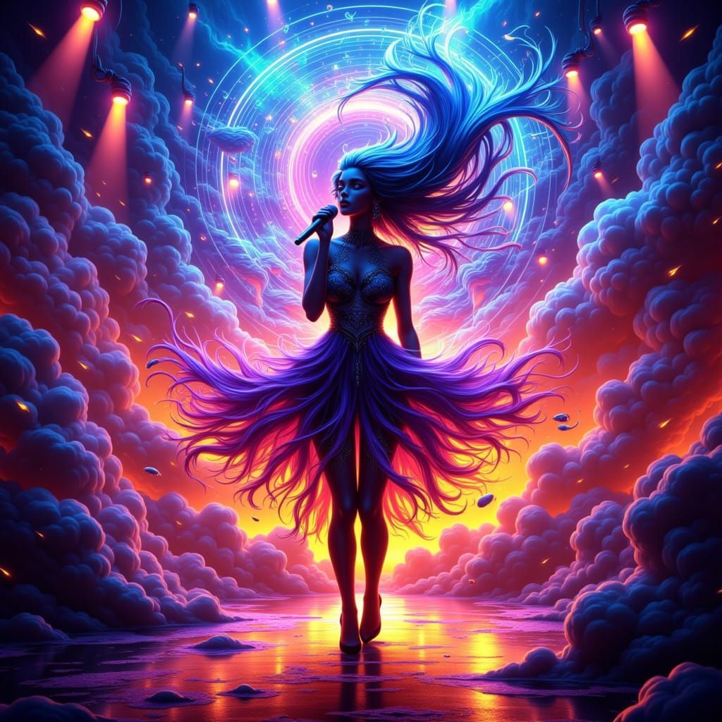 Fantasy Rock Star Singing Music Notes as Magic