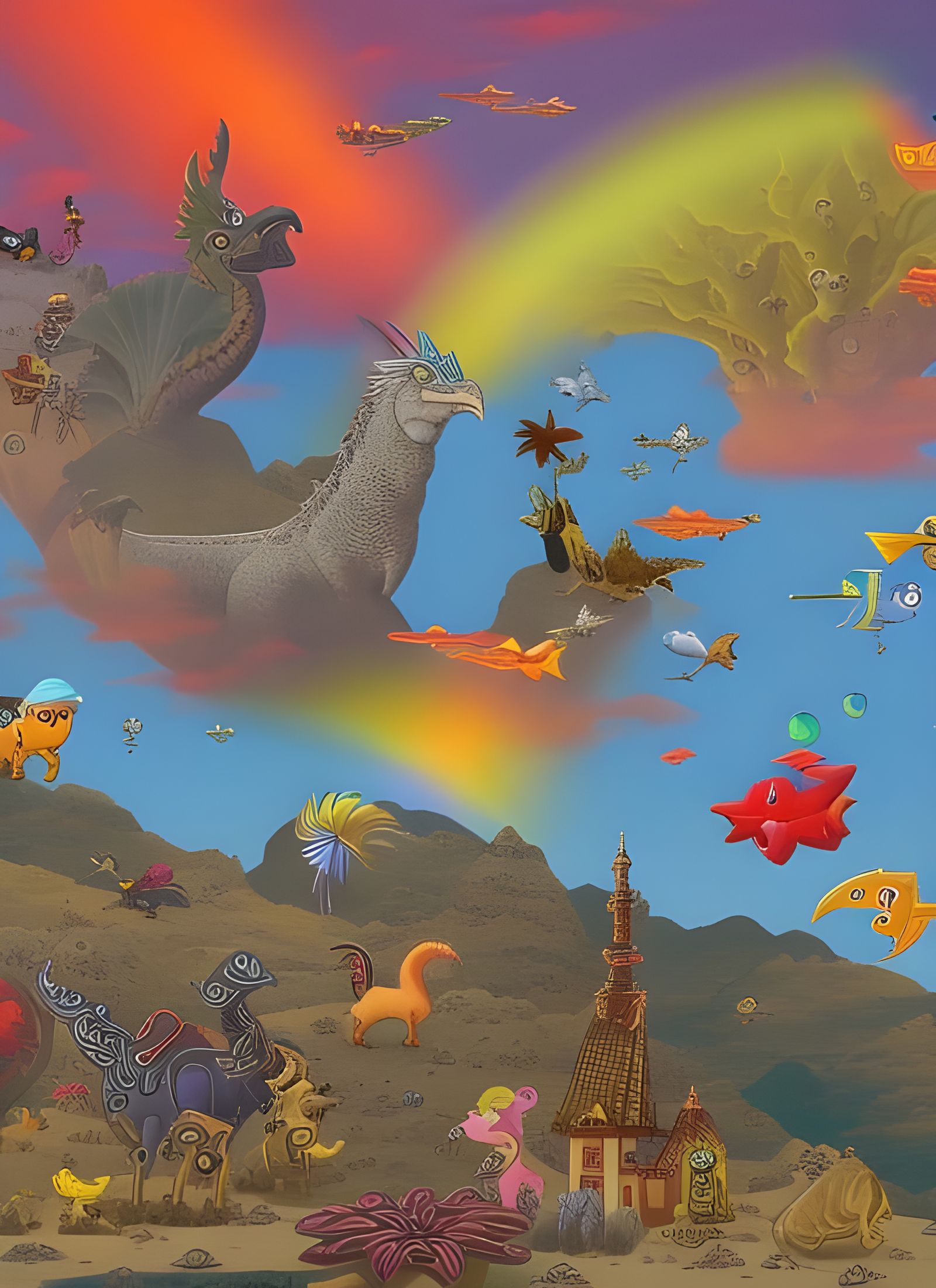 Surreal Mashup: Dinosaurs, Cowboys, and Dragons