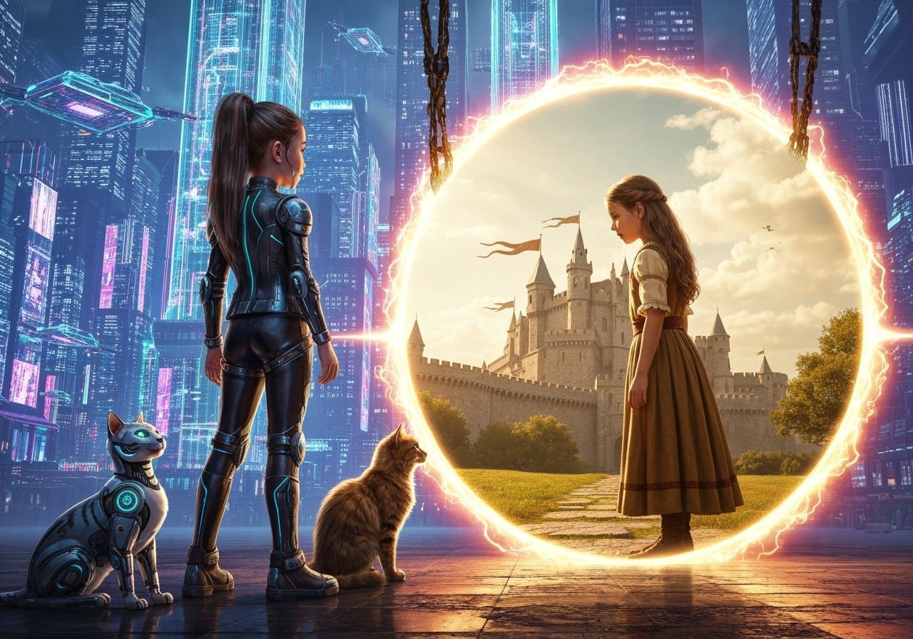 Cyberpunk Portal Connects Future Girl with Medieval Past