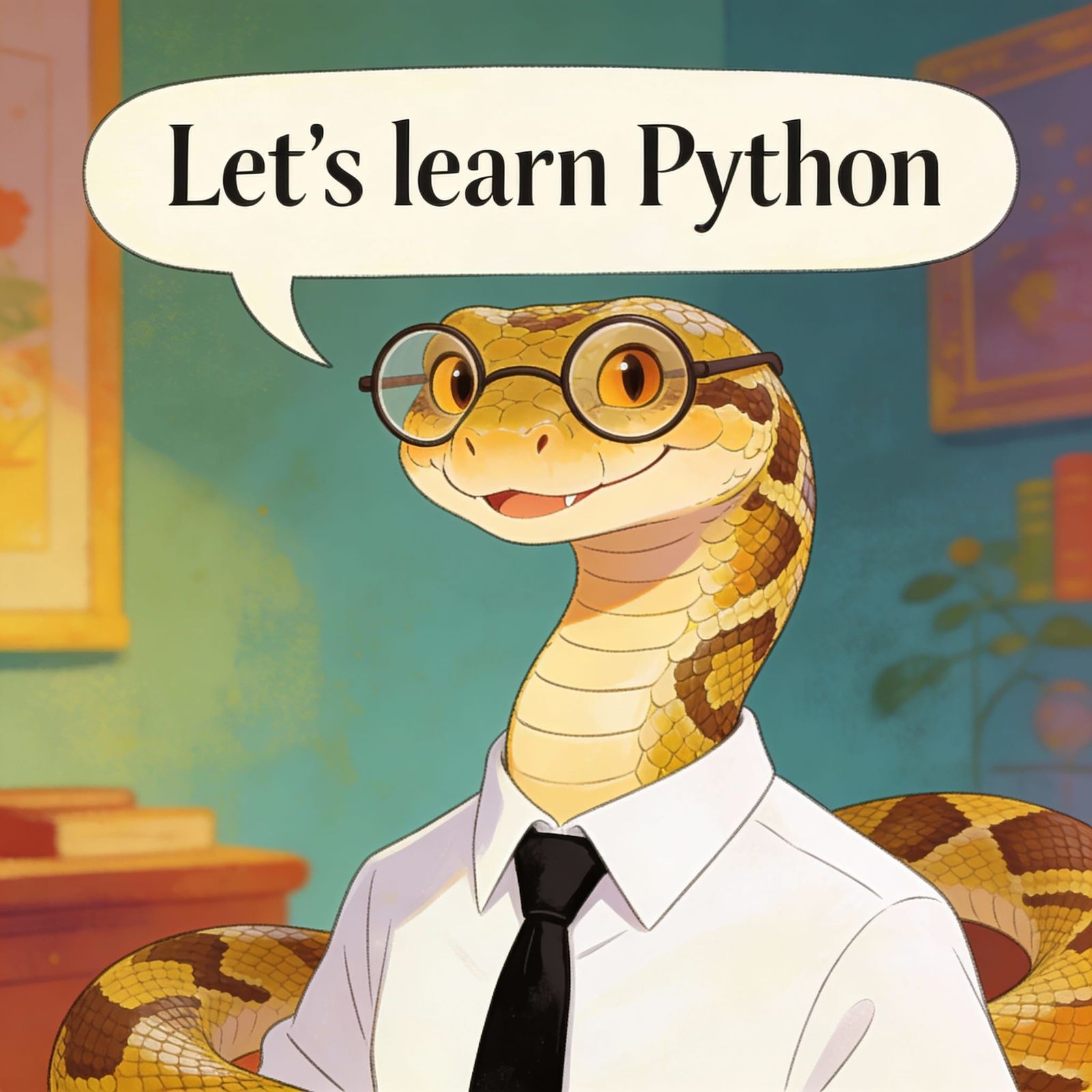 Charming Python Serpent Teacher with 'Learn Python' Speech B...