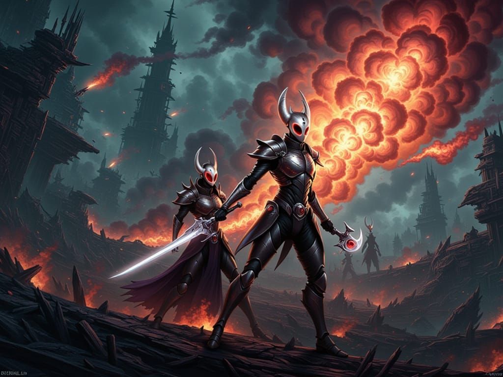 Hollow Knight Fan Art with Fiery Accents