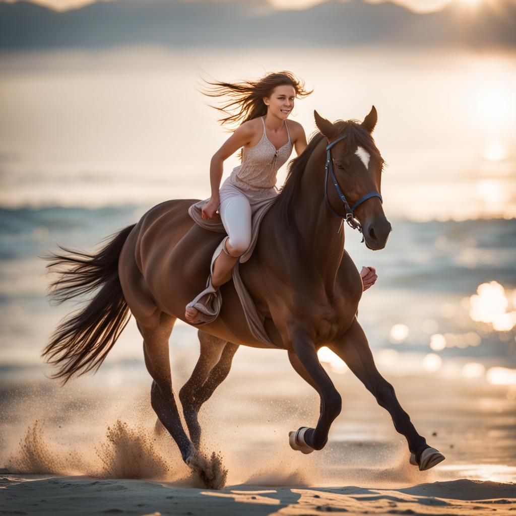 Girl Galloping Bareback on Beach: Professional Photography