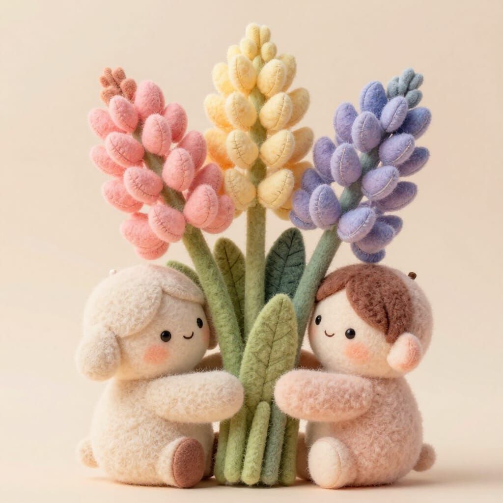 Cute Plush Lupine Flowers with Children in Pastel Tones