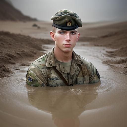 American Soldier Sinking in Quicksand Portrait