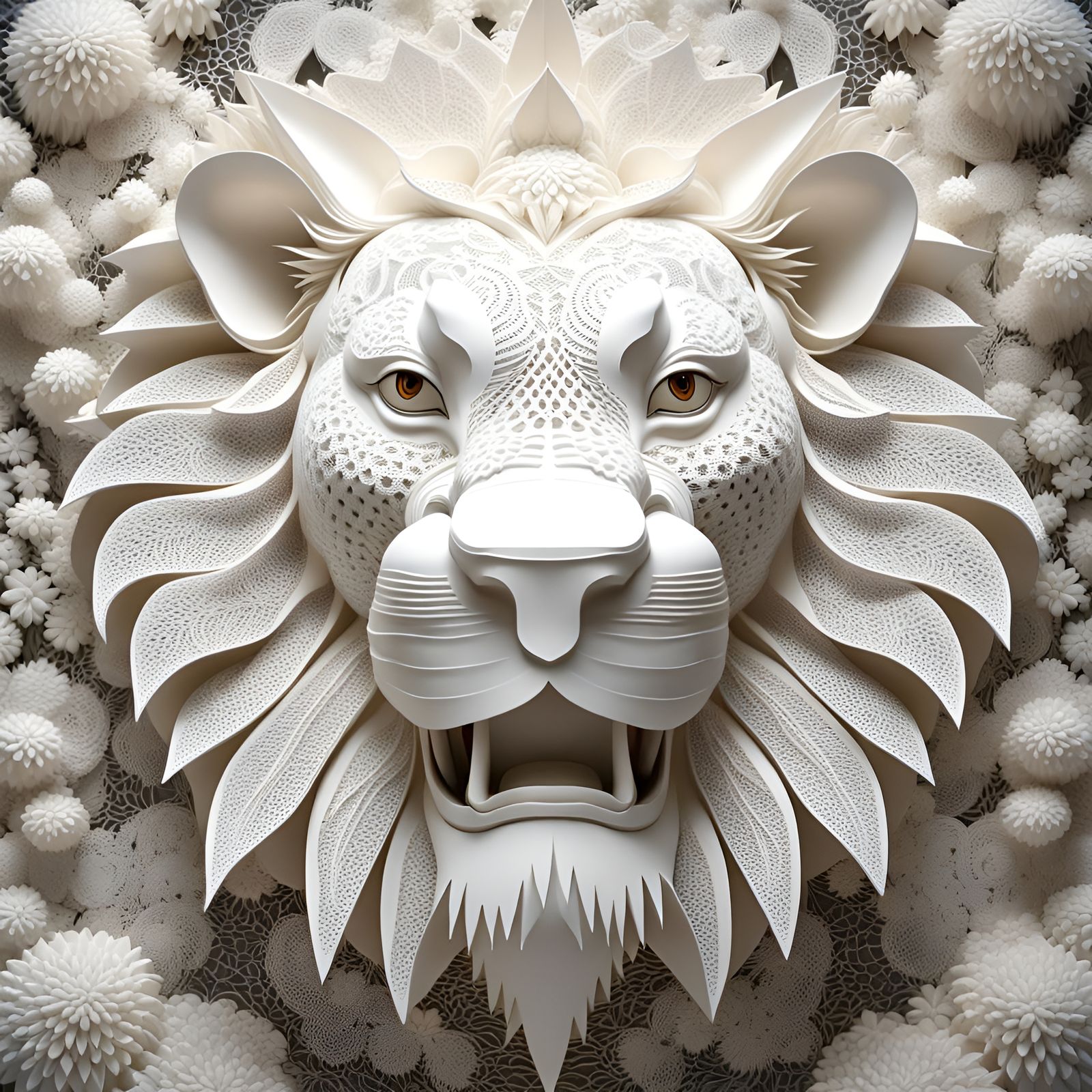 Lacy Lion Head in Forest: 3D Dot Art