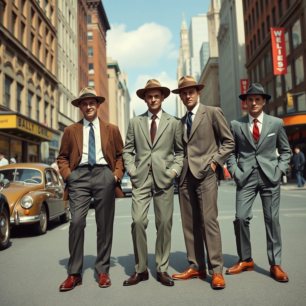 Men's 1950s Fashion in Retro Cityscape