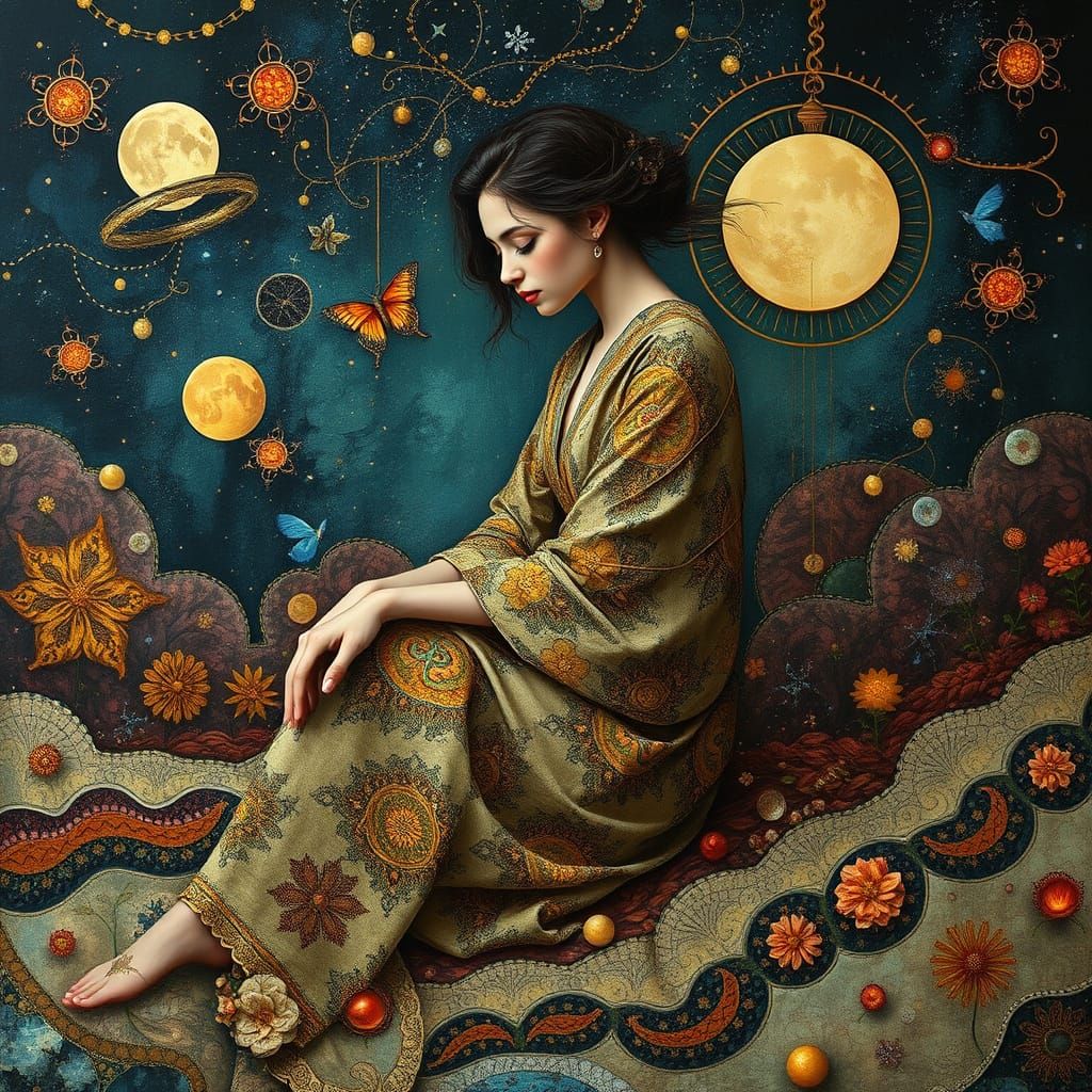 Enchanting Liminal Figure in Vibrant, Ethereal Attire