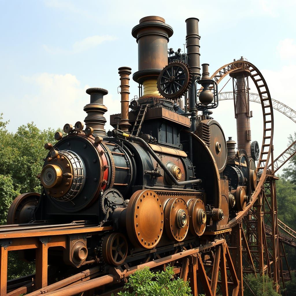 Steampunk Rollercoaster in Industrial Aesthetic