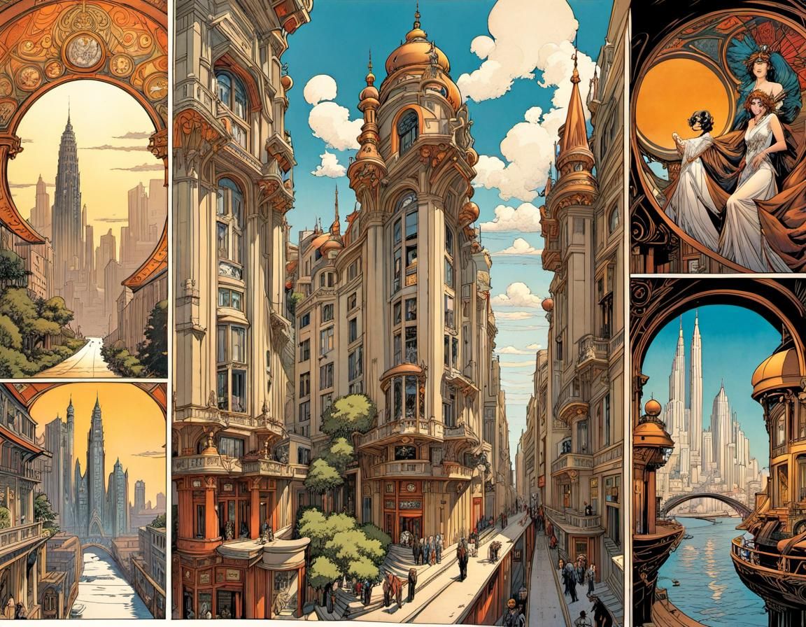 Art Nouveau Comic Book Panels in Graphic Style
