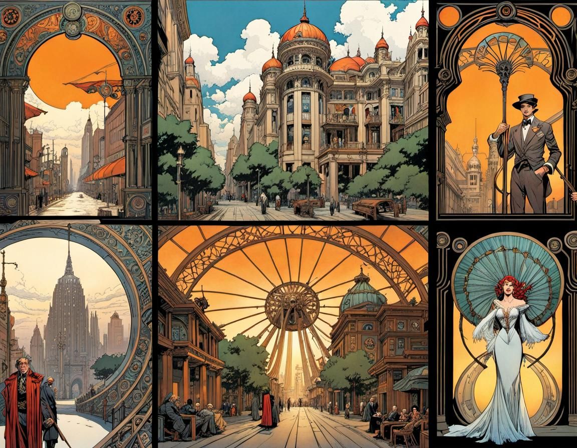 Art Nouveau Comic Book Page: Mnemosyne Terrace