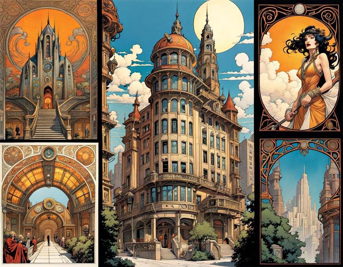 Art Nouveau Comic Book Panel Series
