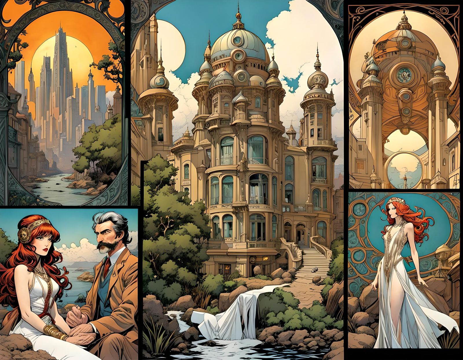 Art Nouveau Comic Book Page: Mnemnosyne Terrace
