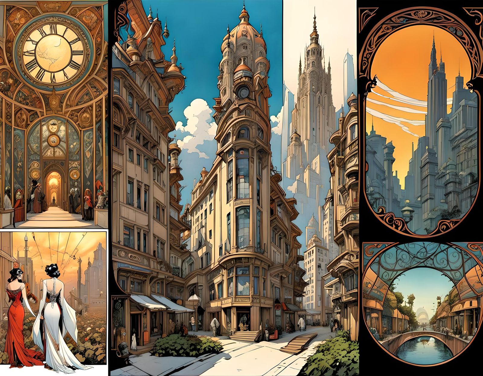 Art Nouveau Comic Book Panel Series
