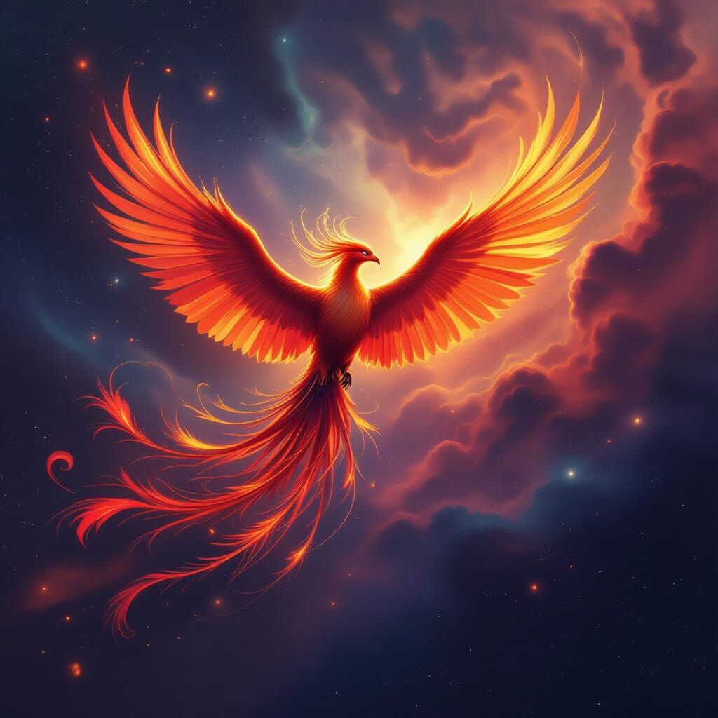 Majestic Phoenix Soars Through Cosmic Nebula