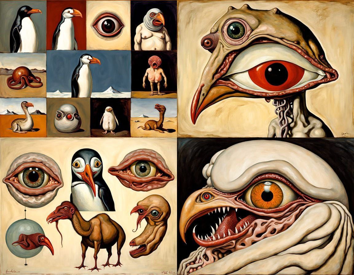 Mutant Arctic Creatures in Surrealist Oil Painting Style