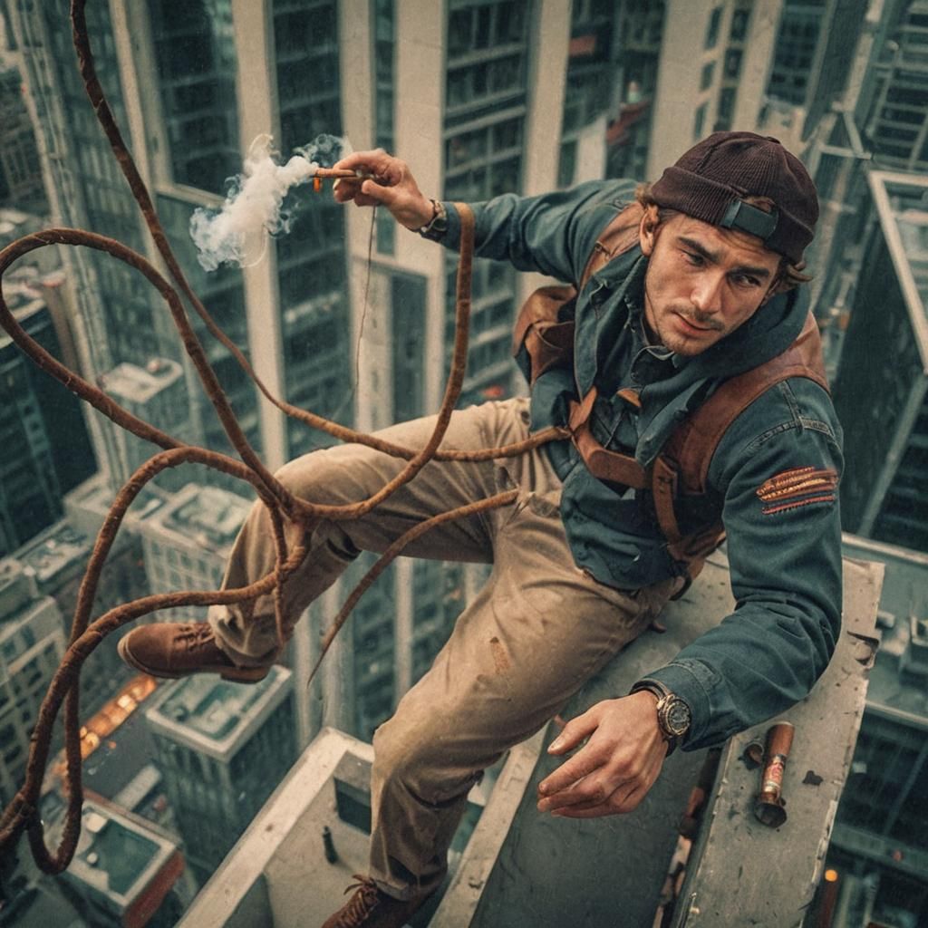 Cinematic Film Still of Man with Cigarette