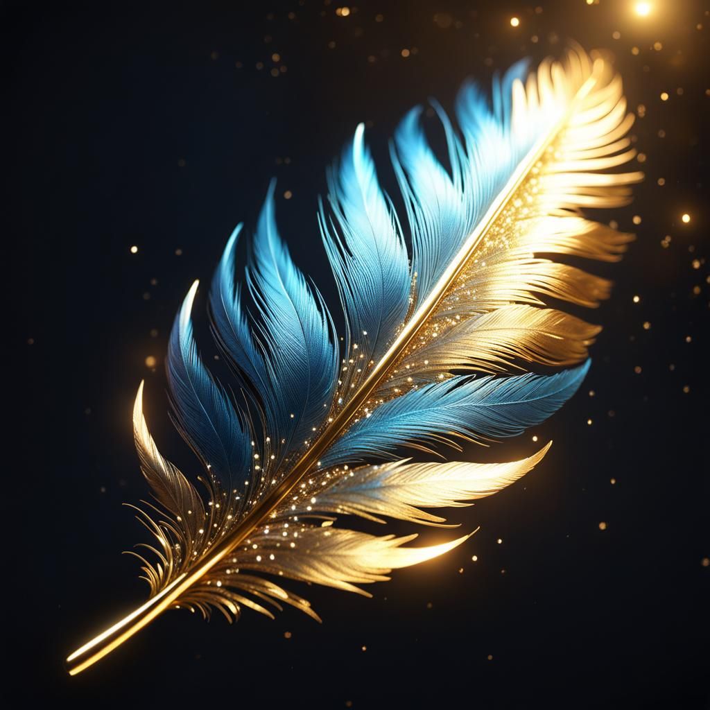 Golden Feather with Glittering Details