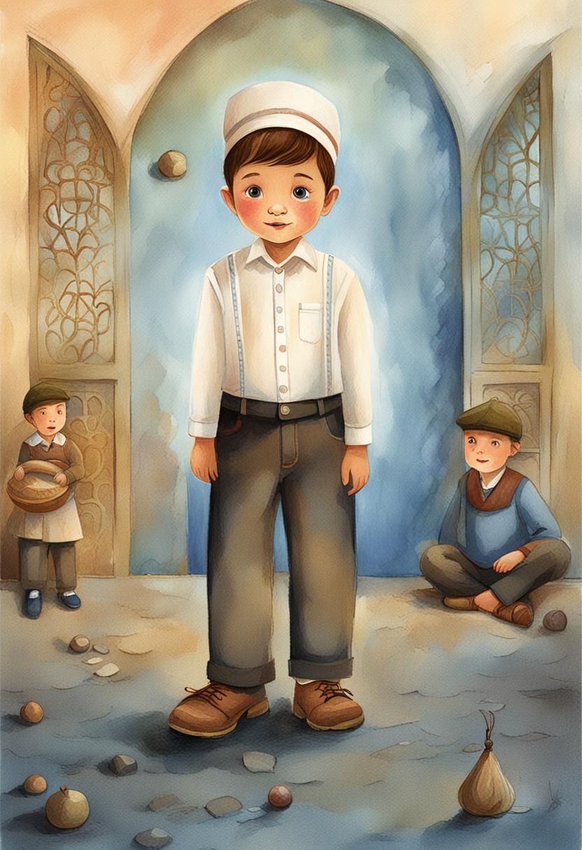 Orthodox Jewish Child Portrait in Children's Book Style