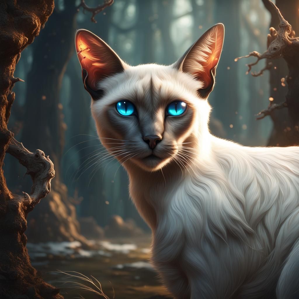 Siamese Cat and Magic Deer: Fantasy Concept Art