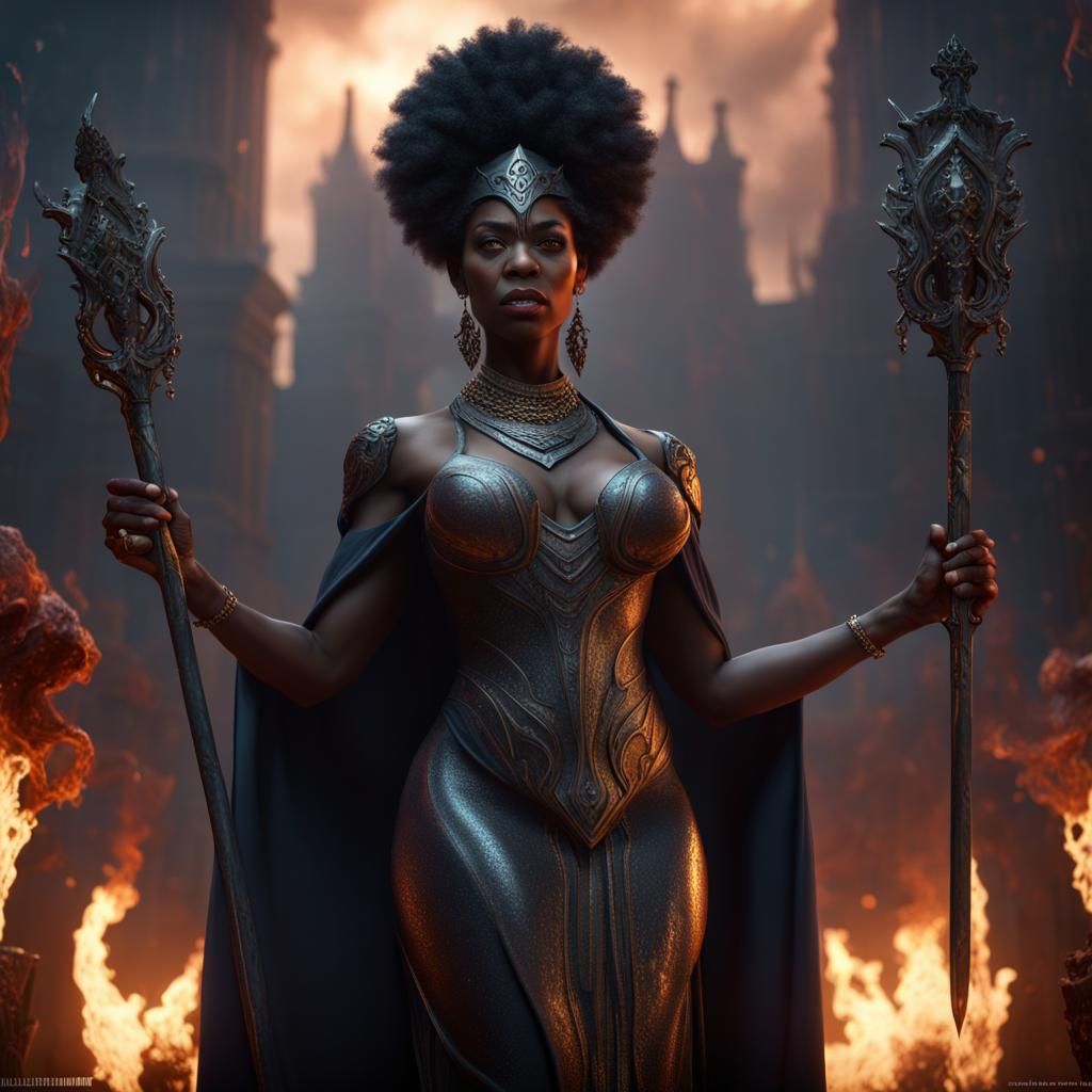 Hades Reimagined: A Black Woman in Detailed Matte Painting