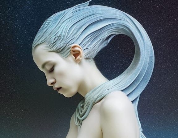 Celestial Woman in Surreal Star: Fairytale Art