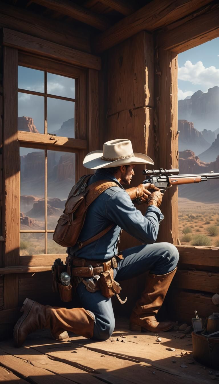 Cowboy Defends Property in Detailed Matte Painting