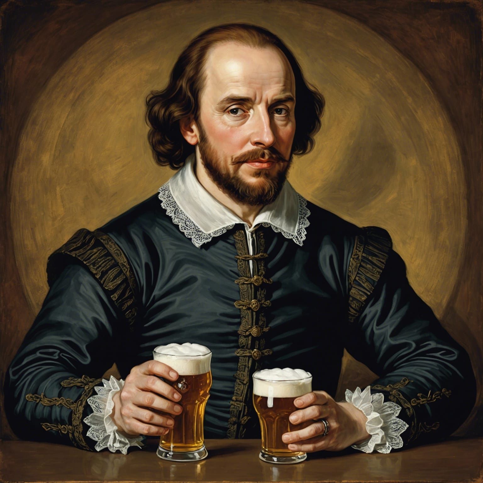 Shakespeare Ponders Pints in Classic Portrait Style