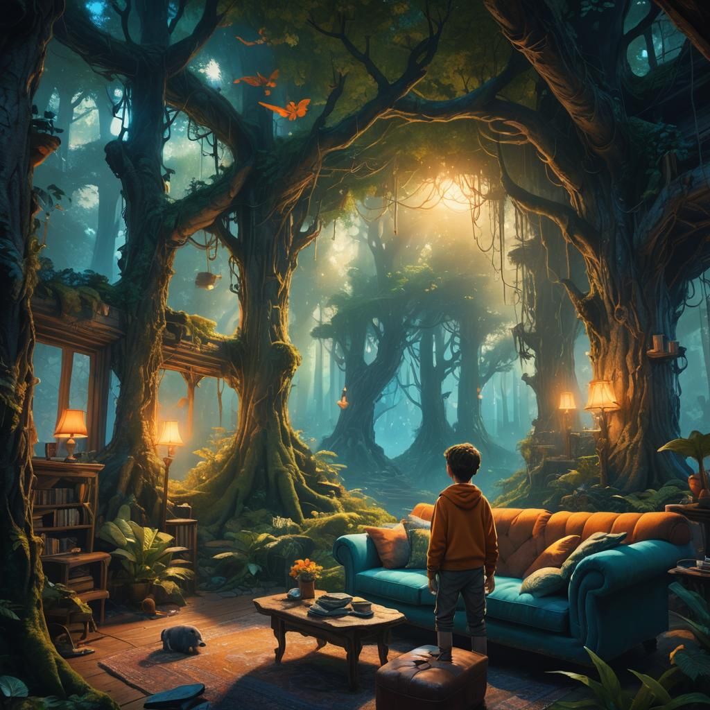 Adventurer Beckons Friend to Mystical Forest