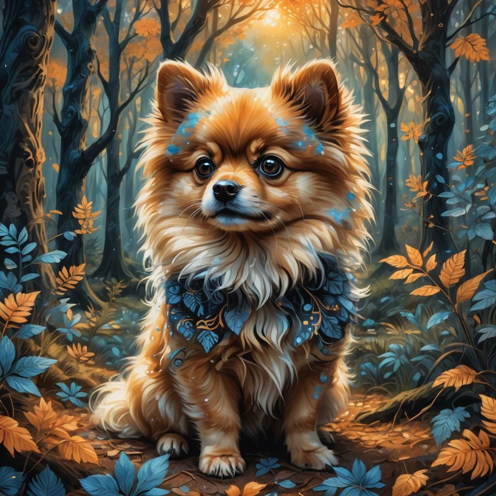 charcoal sketch of a Pomeranian puppy