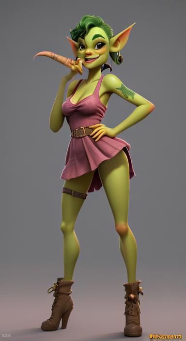 Pretty Female Pin-Up Goblin in CGI Style