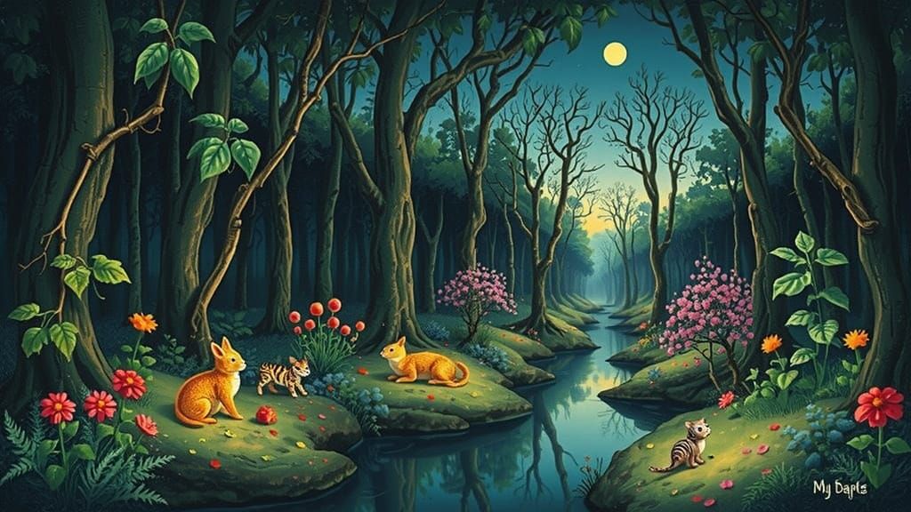 Whimsical Forest Creatures in Vibrant Watercolor Style