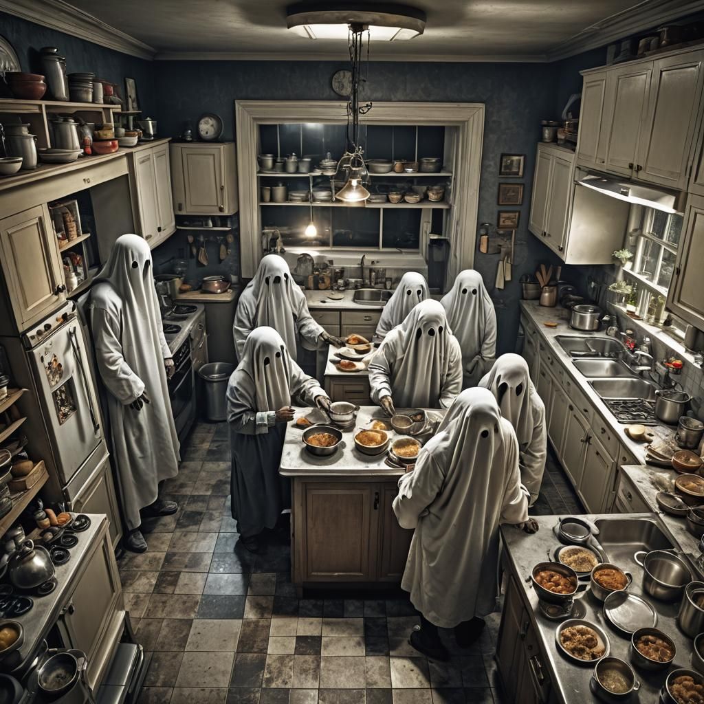 Hyperrealistic Ghosts Observe Human Survival Plan