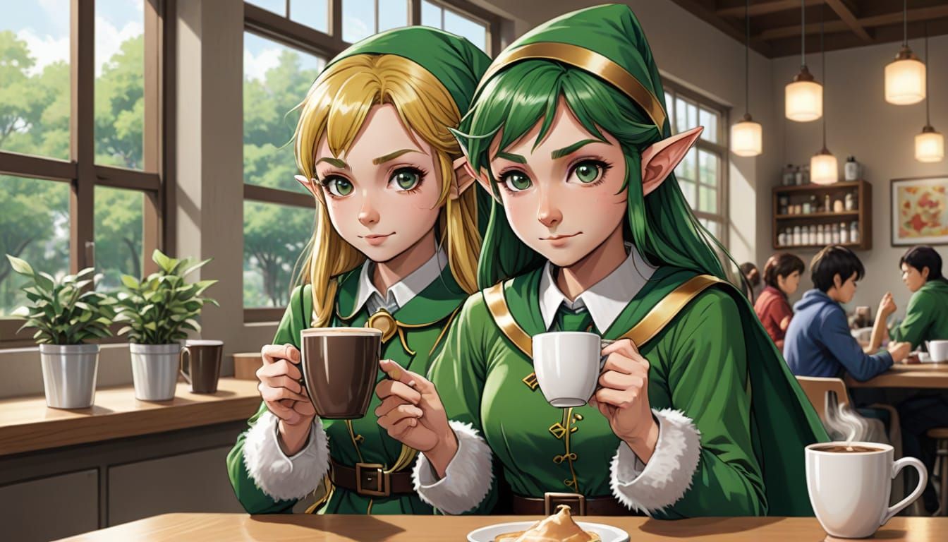 Anime-Style Elf Superhero Enjoys Coffee