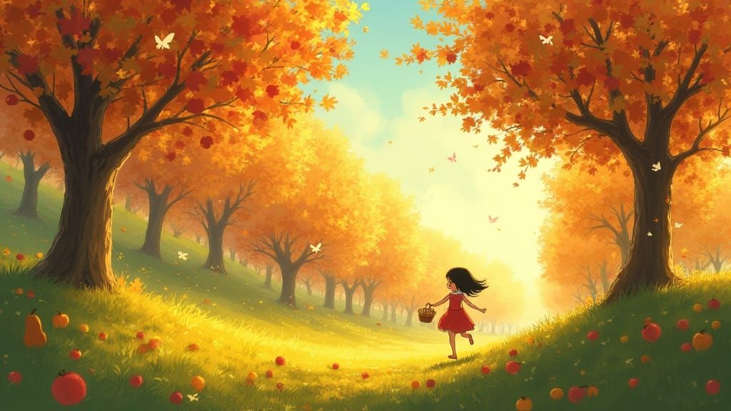 Magical Autumn Orchard in Studio Ghibli Style