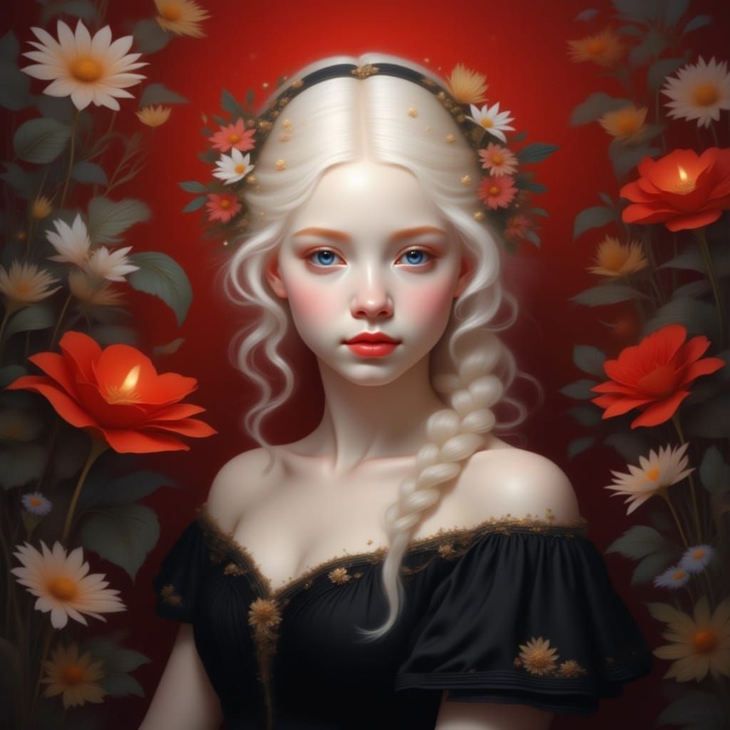 Albino Woman in Velvet Gown, Art Nouveau Style