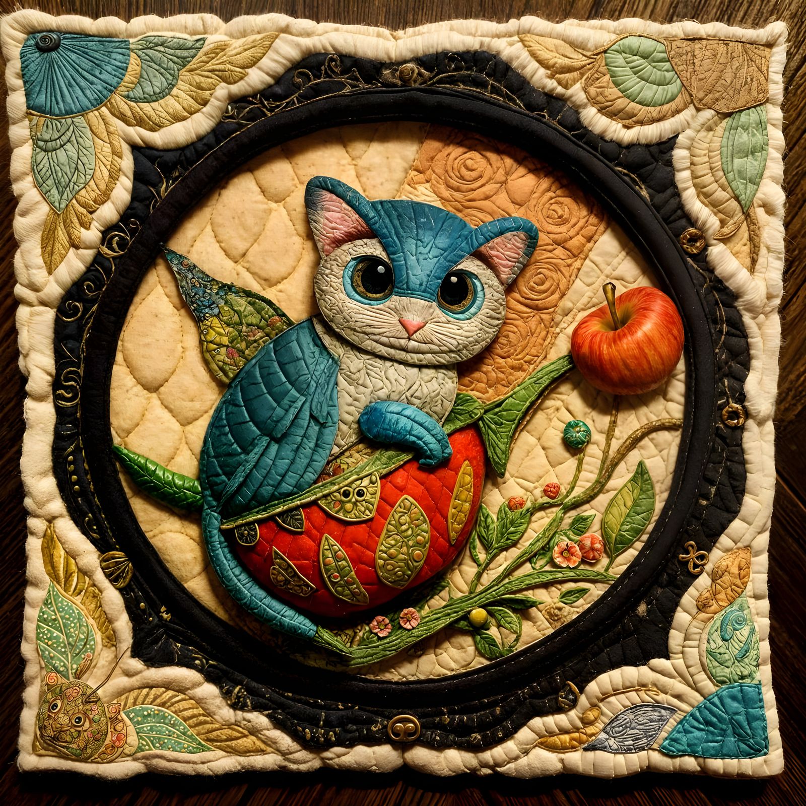 Whimsical Caterpillar in Apple House Collage