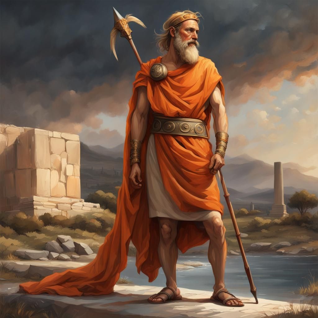 Ancient Greek with Scar in Detailed Matte Painting