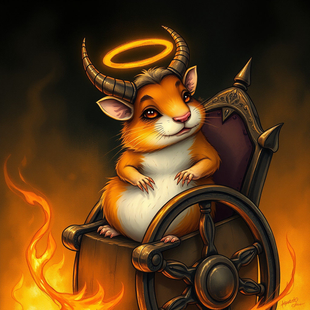 Demonic Hamster King on Fiery Throne