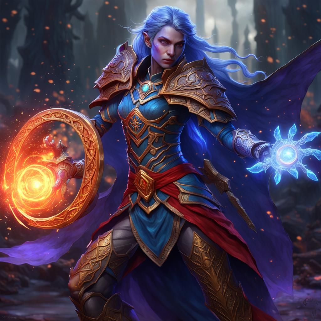 Celestial Elf Warlock Casting Eldritch Blast