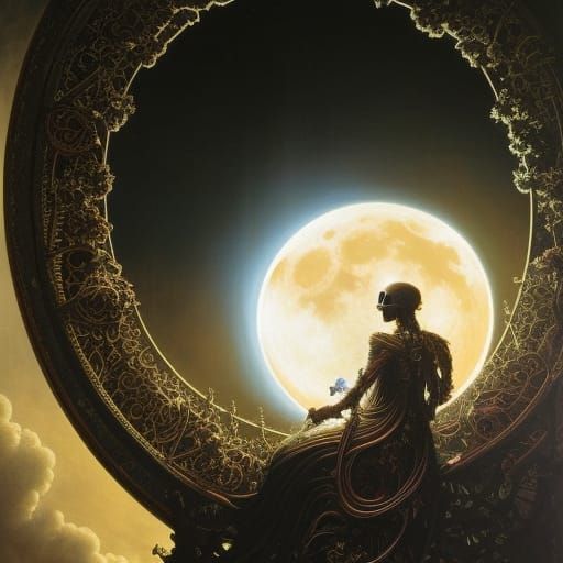 Watching the moon rise from a trellis in the sky.