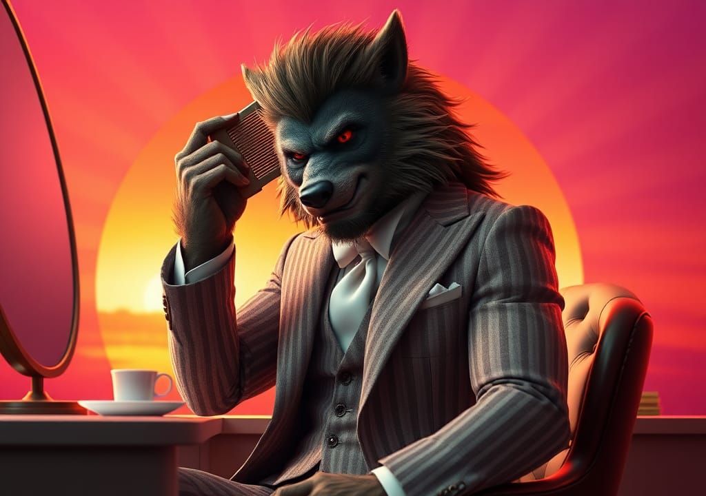 Dapper Werewolf Prepares for Date: Pixar-Style 3D Digital Ar...