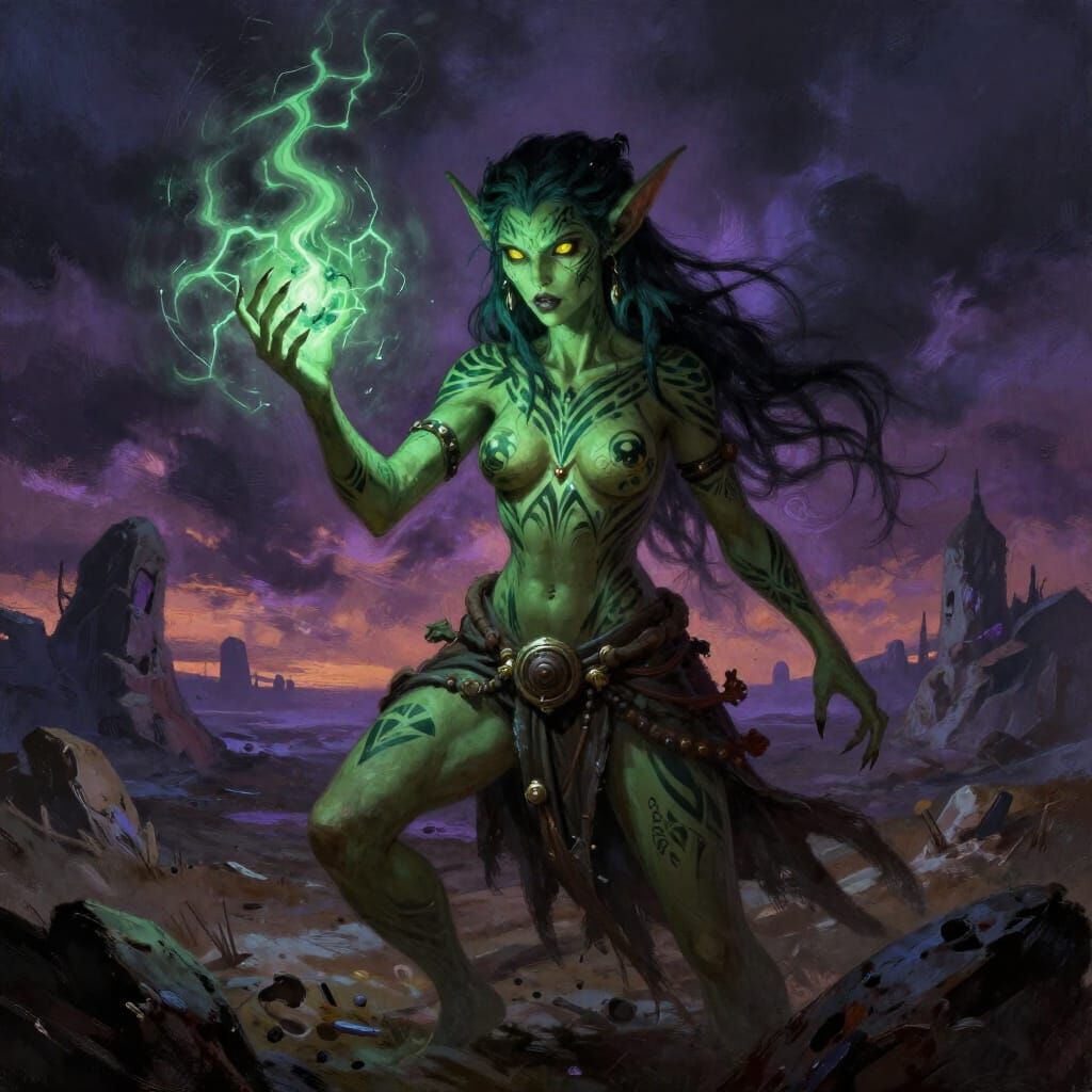 Arcane Goblin Conjuring Dark Magic in Gritty Fantasy Style